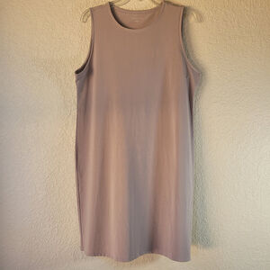 NWOT 167$ Eileen Fisher Women Organic Cotton Crew Neck Cream Tan Dress Large